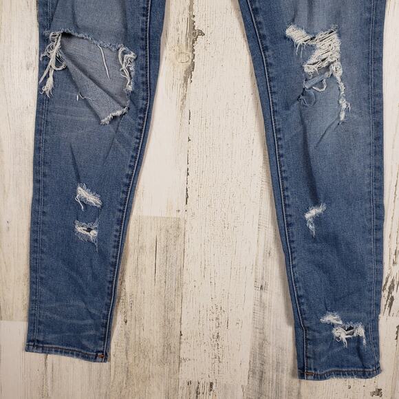 D-ID New York Destroyed Medium Wash Blue Denim Skinny Jeans Women's Size 26 - Picture 4 of 11